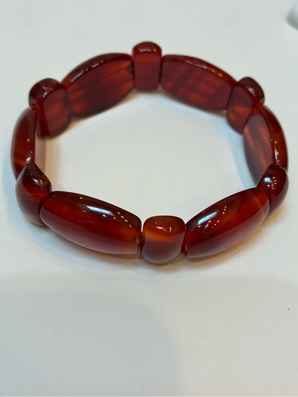 Women's Classic Carnelian Amber Red Glass Beaded Stretch Bracelet